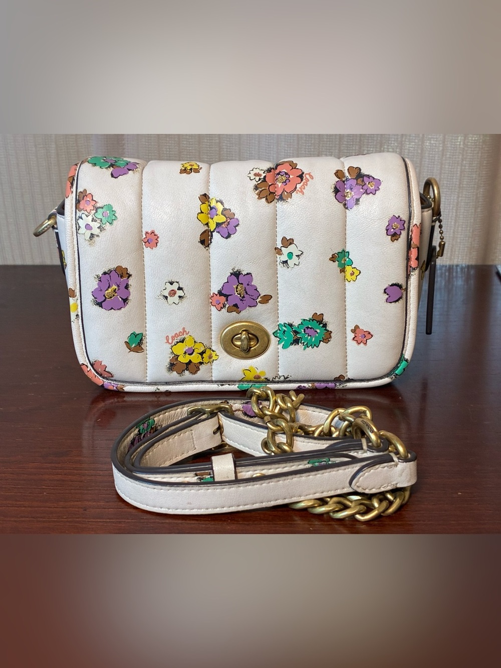 Coach Dinky 18 Floral Quilted Leather Crossbody Bag